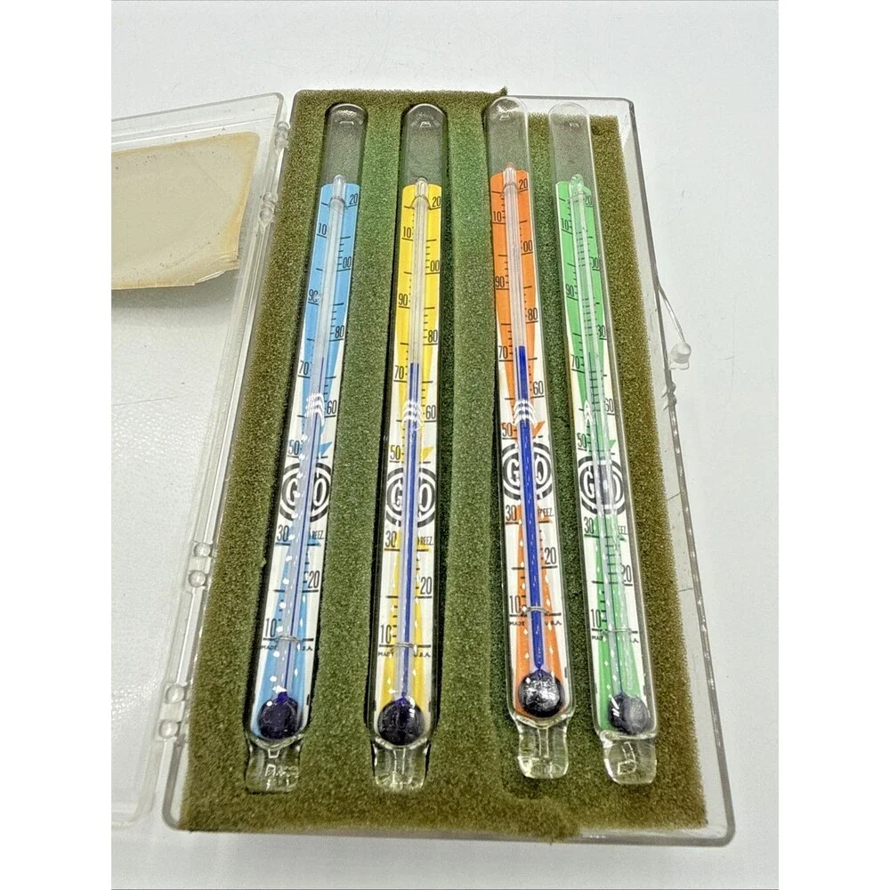 Vintage AcuRite Thermometers Swizzle Sticks Set Of 8 W/Original Box